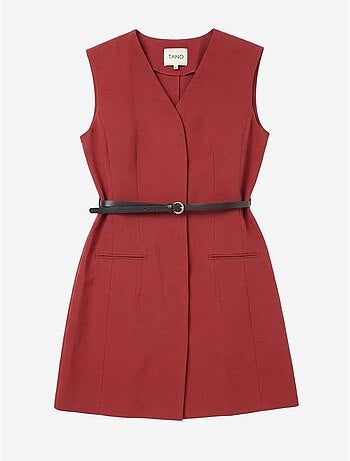 Mouwloze mini shiftjurk met v-hals en ceintuur my fashion