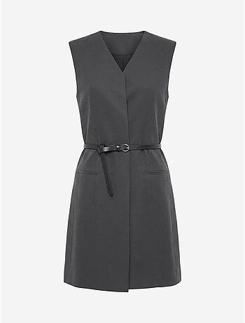 Mouwloze mini shiftjurk met v-hals en ceintuur my fashion