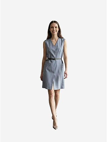 Mouwloze mini shiftjurk met v-hals en ceintuur my fashion