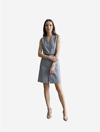 Mouwloze mini shiftjurk met v-hals en ceintuur my fashion