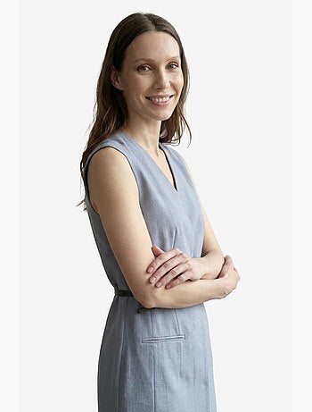 Mouwloze mini shiftjurk met v-hals en ceintuur my fashion