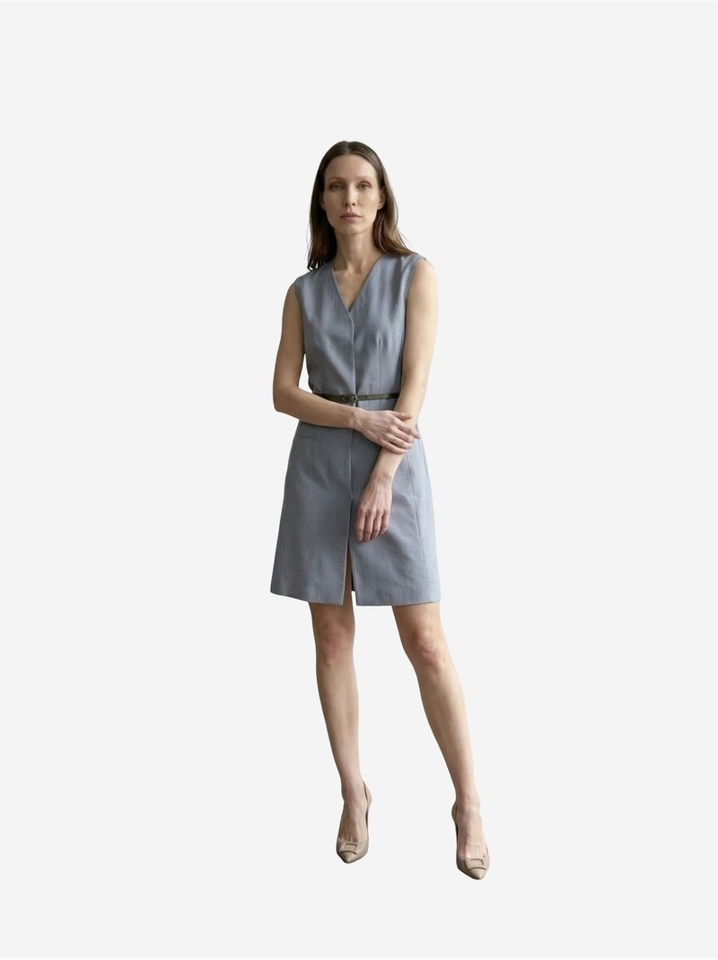 Mouwloze mini shiftjurk met v-hals en ceintuur my fashion Saffierblauw - Kiabi