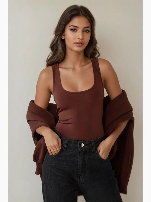 Mouwloze, nauwsluitende gebreide tanktop met ronde hals hiccup - Kiabi