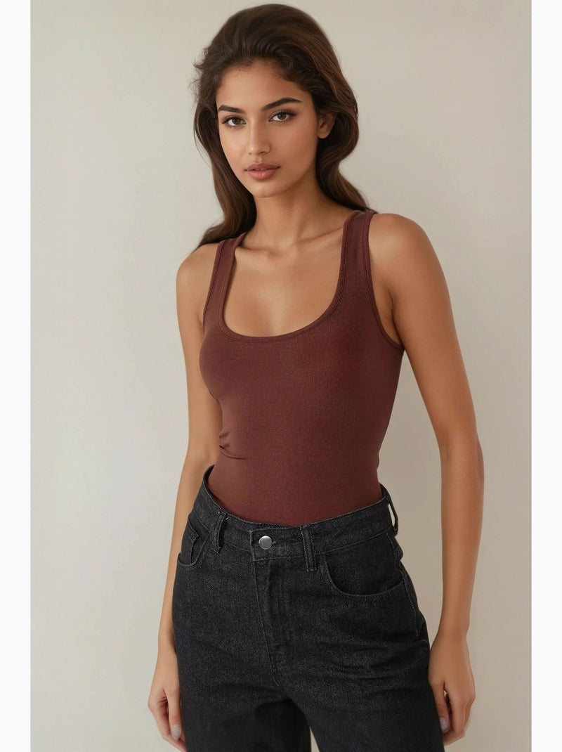 Mouwloze, nauwsluitende gebreide tanktop met ronde hals hiccup Bruin - Kiabi