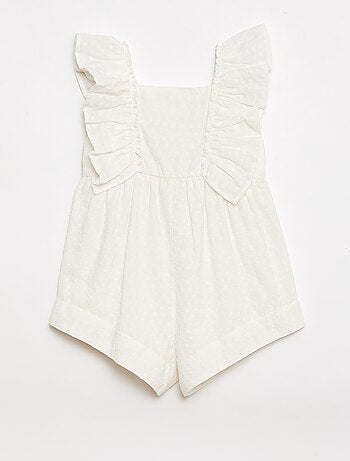 Mouwloze playsuit van broderie anglaise met volants