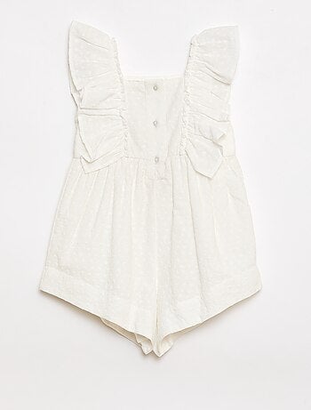 Mouwloze playsuit van broderie anglaise met volants