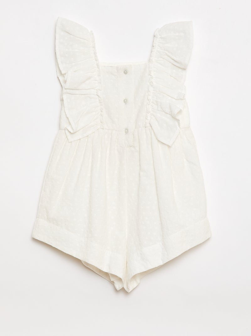 Mouwloze playsuit van broderie anglaise met volants Biege - Kiabi