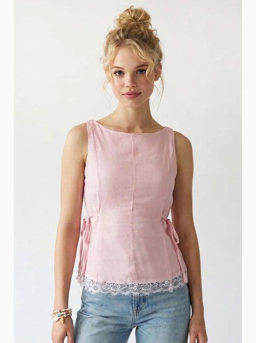 Mouwloze poplin blouse met striksluiting mixray - Kiabi