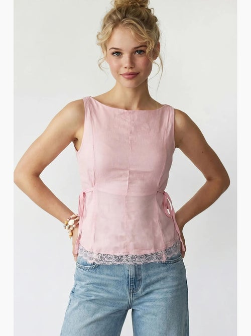 Mouwloze poplin blouse met striksluiting mixray - Kiabi