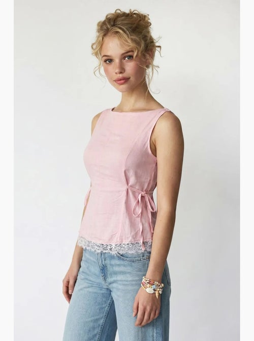 Mouwloze poplin blouse met striksluiting mixray - Kiabi