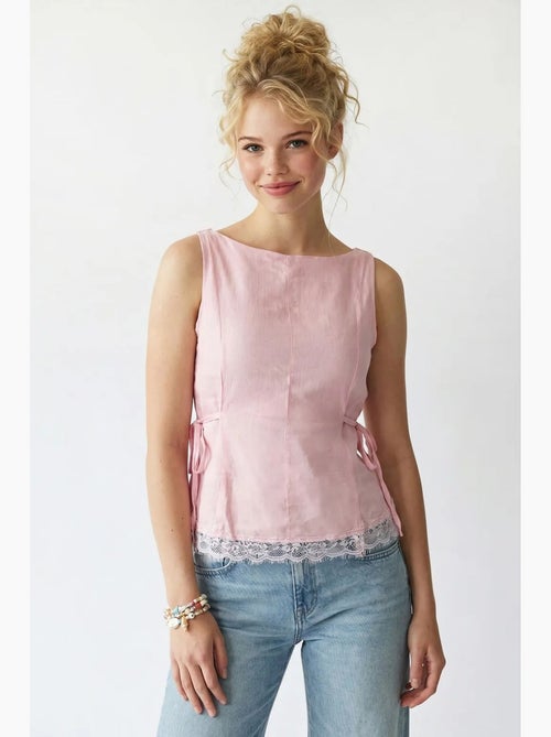 Mouwloze poplin blouse met striksluiting mixray - Kiabi
