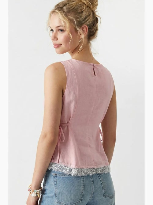 Mouwloze poplin blouse met striksluiting mixray - Kiabi