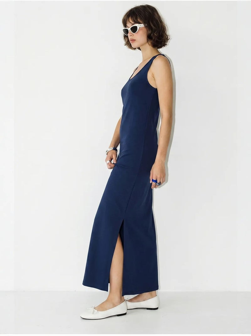 Mouwloze rechte maxi-jurk met split lucci Marineblauw - Kiabi