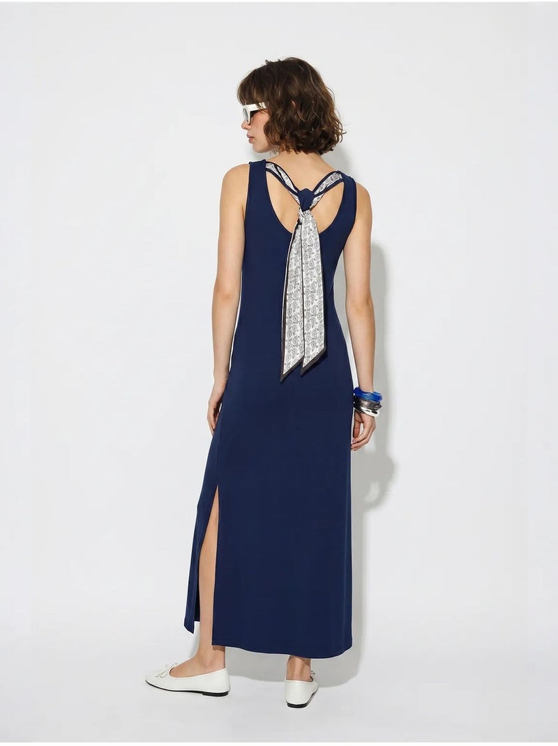 Mouwloze rechte maxi-jurk met split lucci Marineblauw - Kiabi