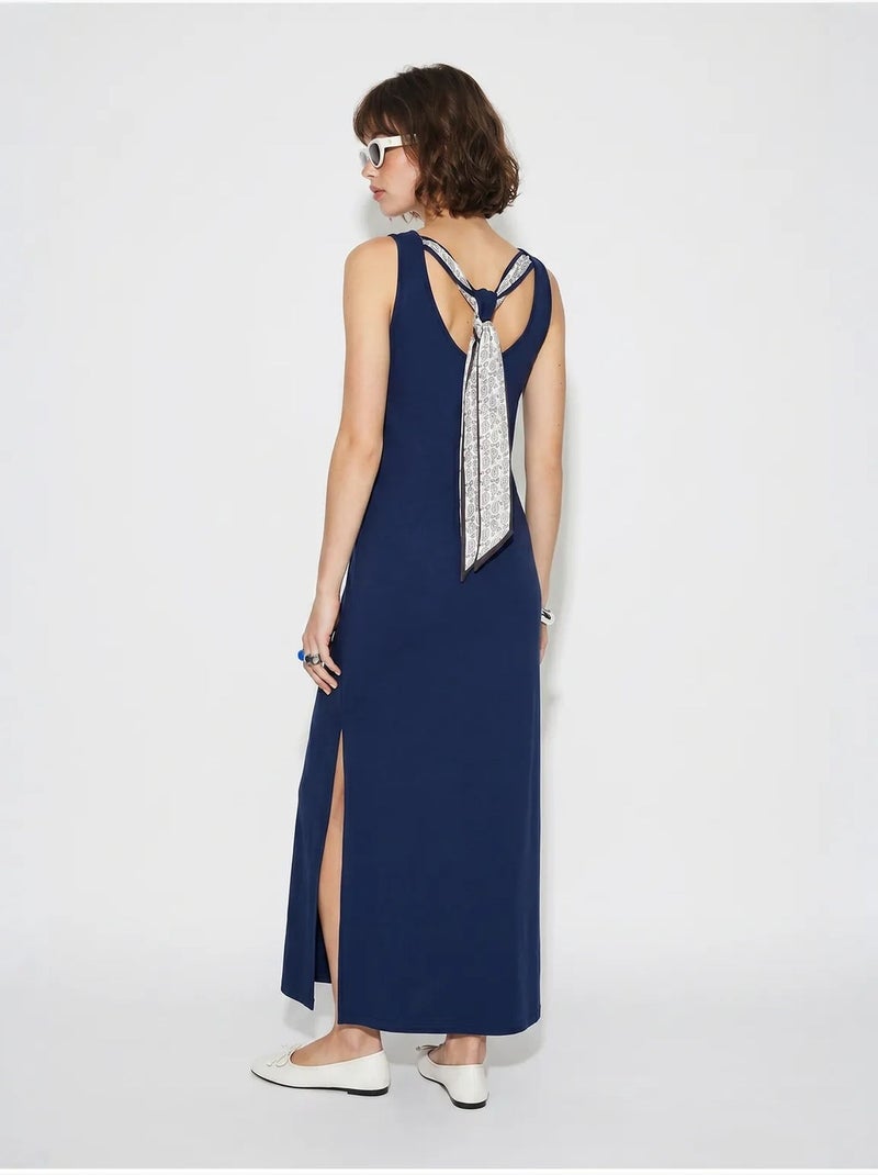 Mouwloze rechte maxi-jurk met split lucci Marineblauw - Kiabi