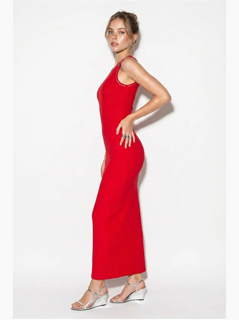 Mouwloze ribgebreide bodycon maxi-jurk lucci Rood - Kiabi