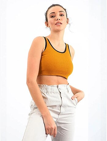 Mouwloze ribgebreide crop top tommy