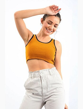 Mouwloze ribgebreide crop top tommy