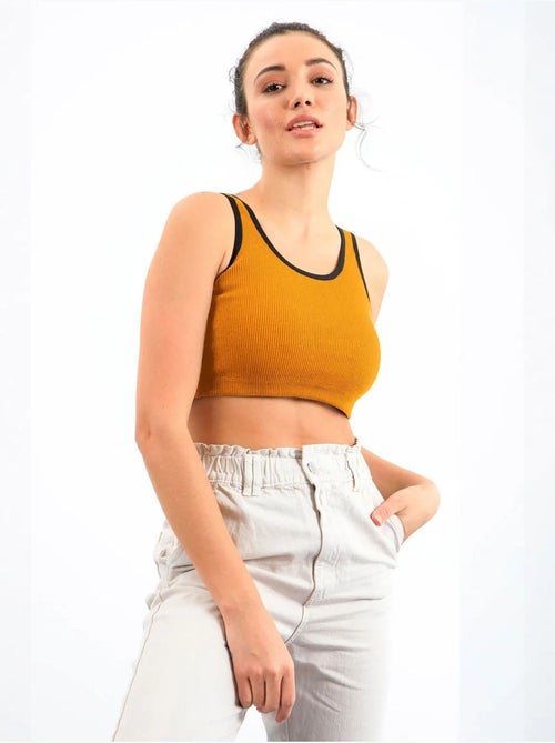 Mouwloze ribgebreide crop top tommy - Kiabi