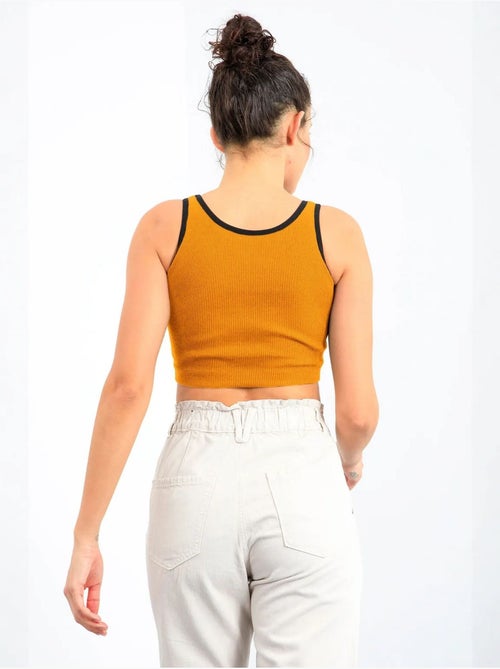 Mouwloze ribgebreide crop top tommy - Kiabi