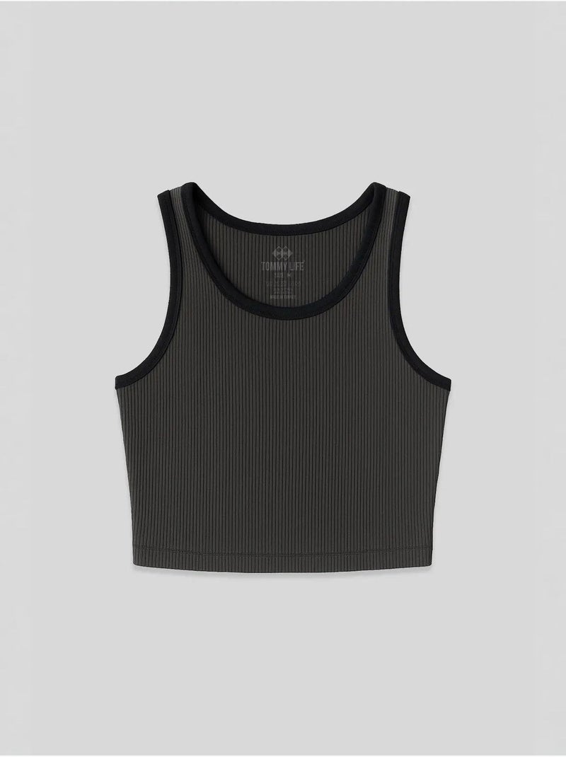 Mouwloze ribgebreide crop top tommy Grijs Zwart - Kiabi