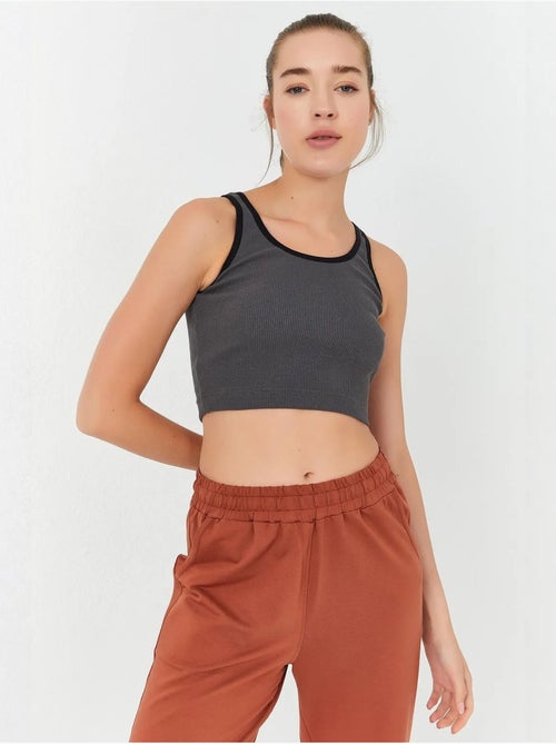Mouwloze ribgebreide crop top tommy - Kiabi