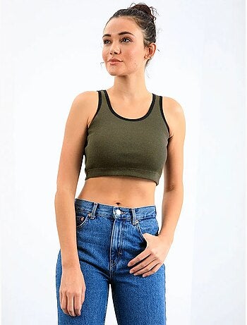 Mouwloze ribgebreide crop top tommy