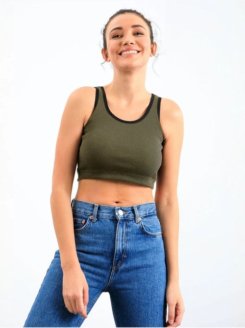 Mouwloze ribgebreide crop top tommy - Kiabi