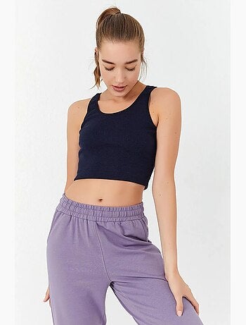 Mouwloze ribgebreide crop top tommy