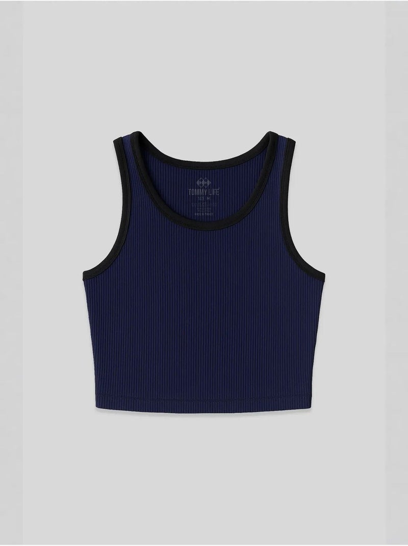 Mouwloze ribgebreide crop top tommy Marineblauw - Kiabi