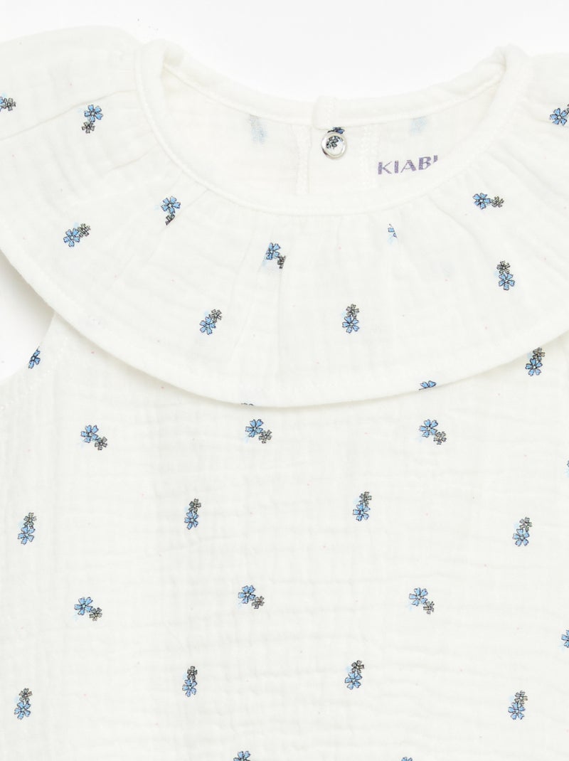 Mouwloze romper van dubbel katoengaas Wit - Kiabi