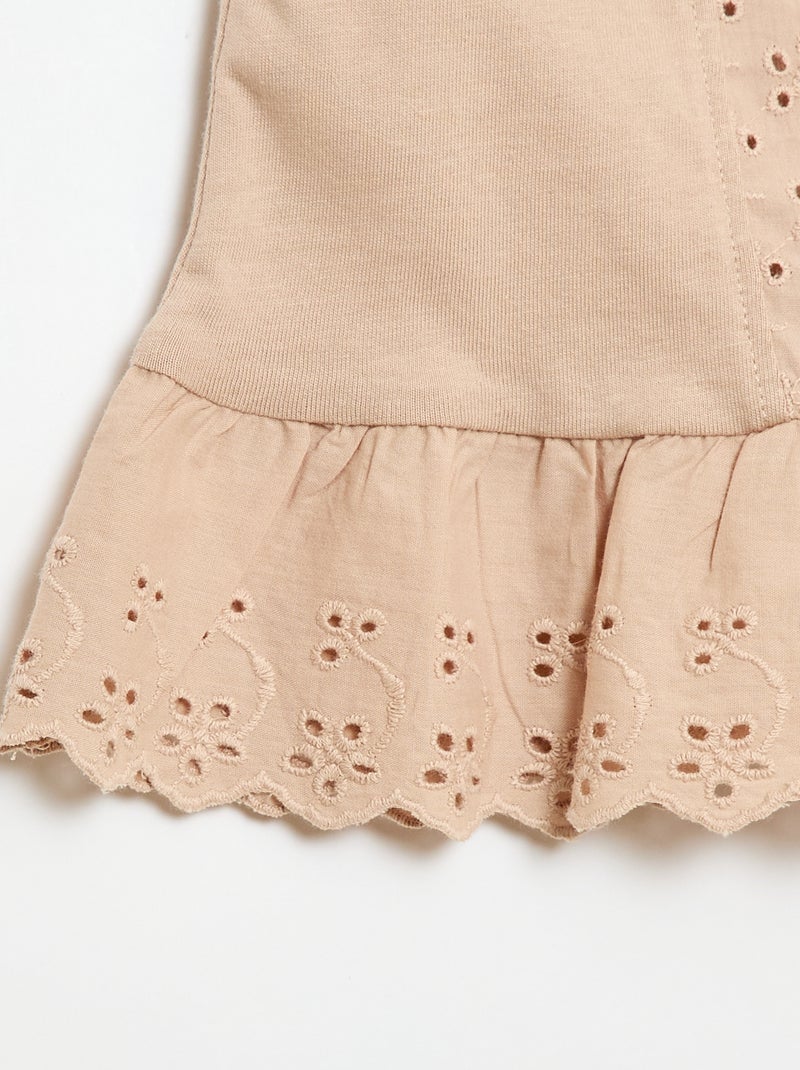 Mouwloze T-shirt van katoenen jerseytricot met broderie anglaise-details Biege - Kiabi