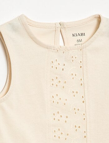 Mouwloze T-shirt van katoenen jerseytricot met broderie anglaise-details