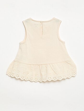 Mouwloze T-shirt van katoenen jerseytricot met broderie anglaise-details