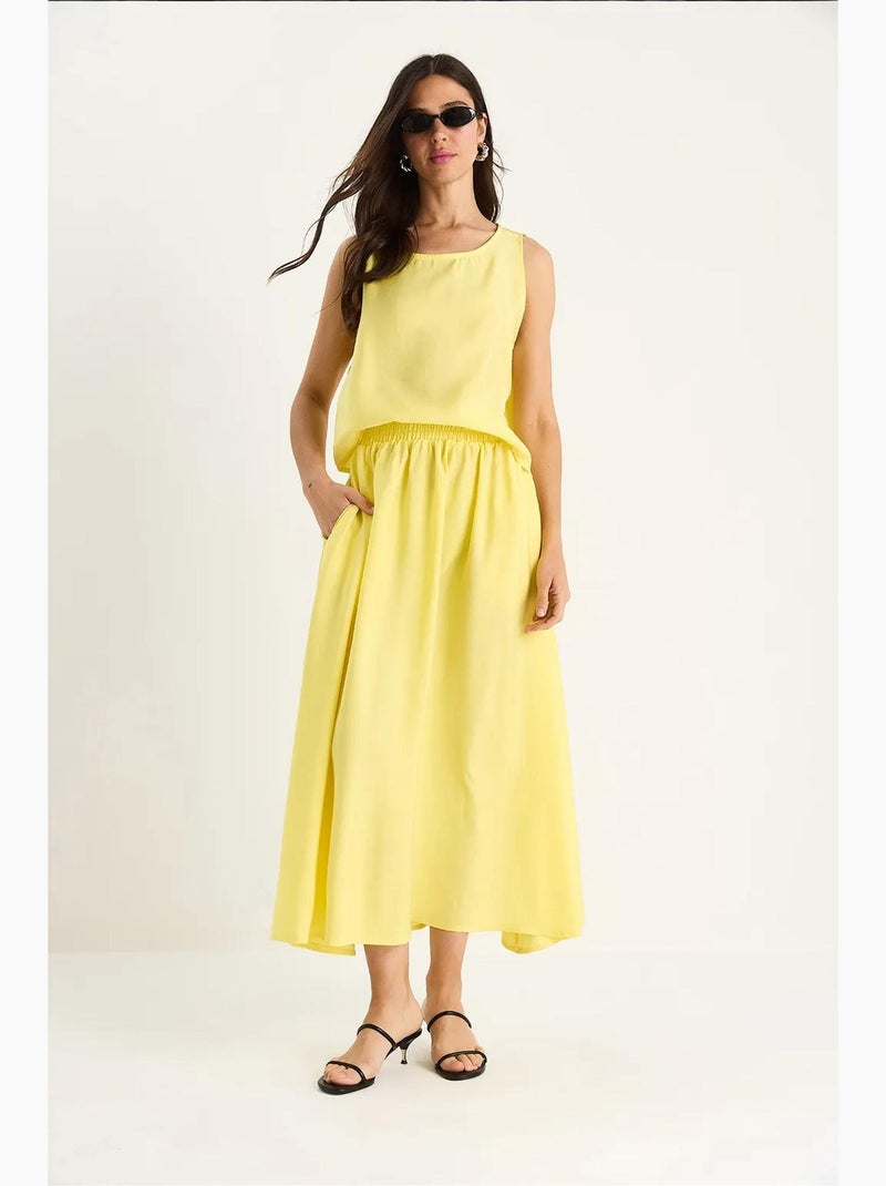 Mouwloze tanktop met ronde hals en bijpassende midi-rok set lucci Citroengeel - Kiabi