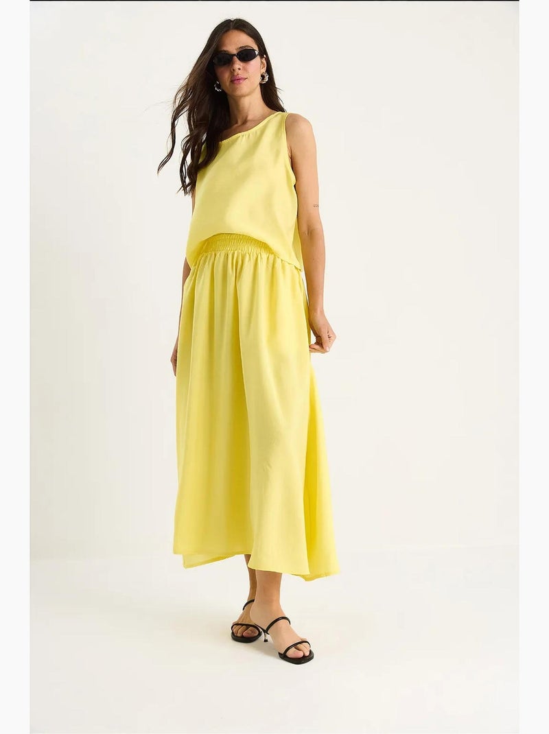 Mouwloze tanktop met ronde hals en bijpassende midi-rok set lucci Citroengeel - Kiabi