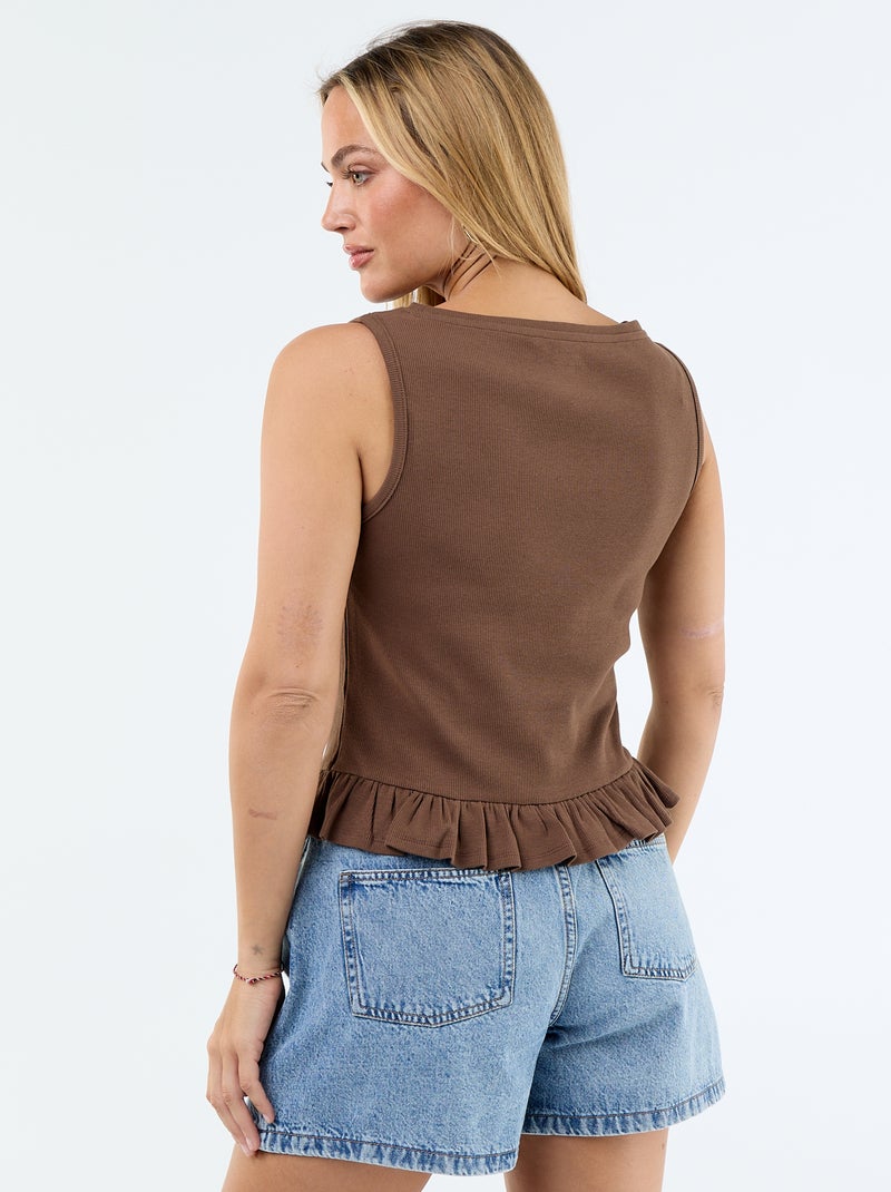 Mouwloze top met bootkraag en gerafelde onderkant Bruin - Kiabi