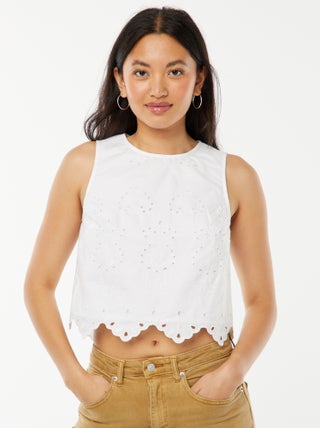 Mouwloze top met broderie anglaise