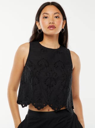Mouwloze top met broderie anglaise