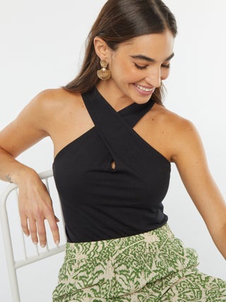 Mouwloze top met overslaghals
