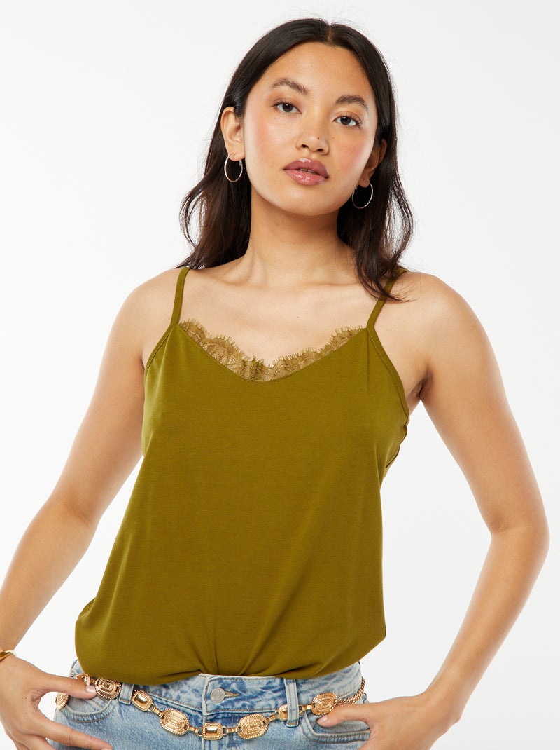 Mouwloze top met smalle bandjes Groen - Kiabi