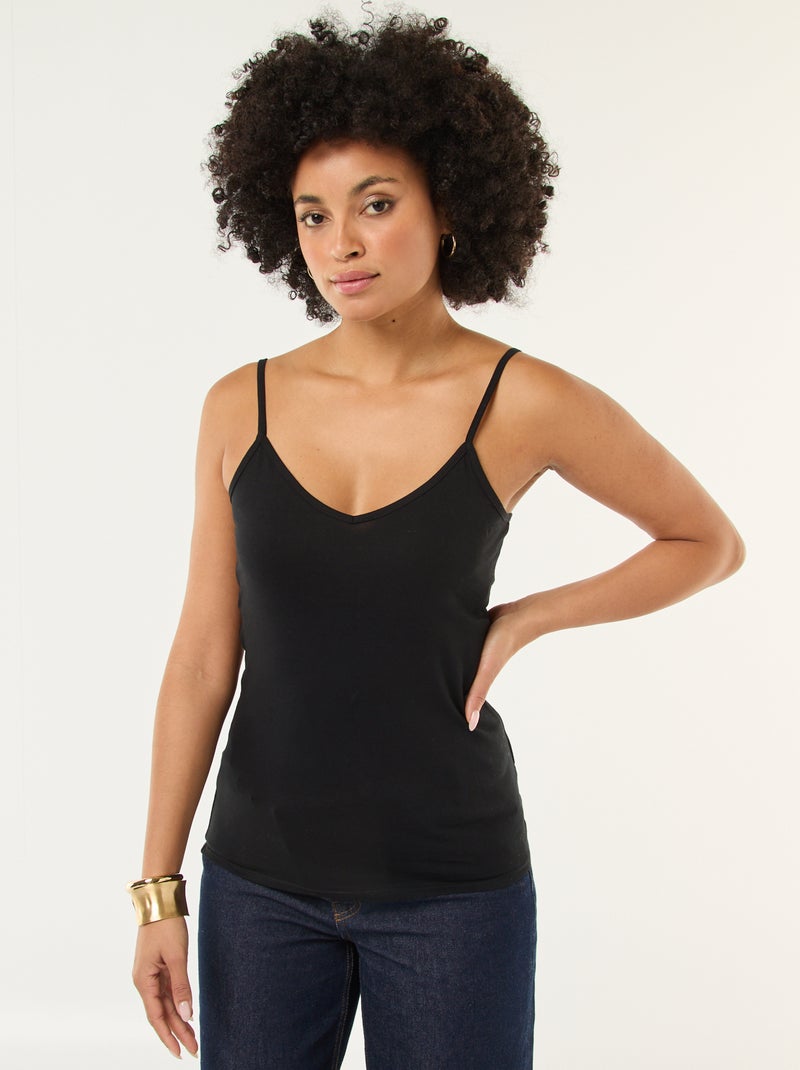 Mouwloze top met smalle bandjes zwart - Kiabi