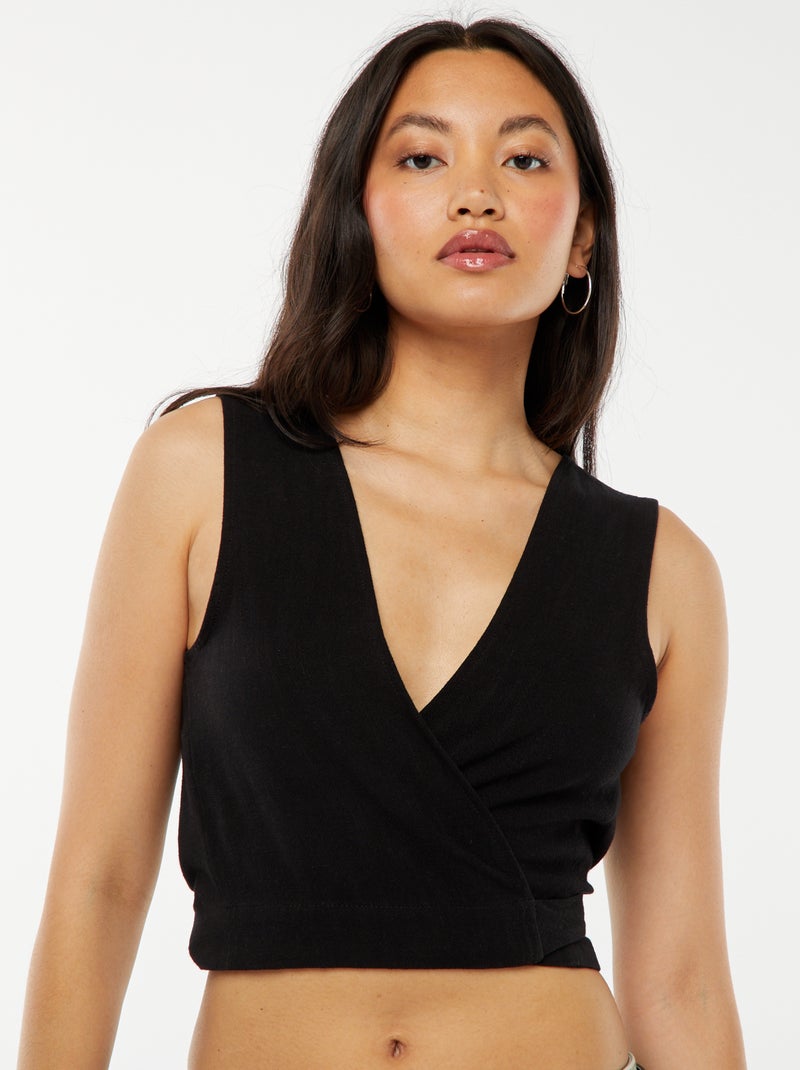 Mouwloze top met strikdetail op de rug zwart - Kiabi