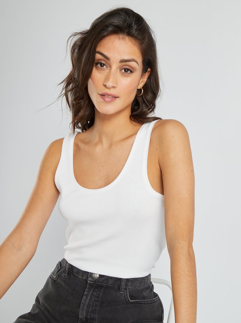 Mouwloze top met U-hals wit - Kiabi