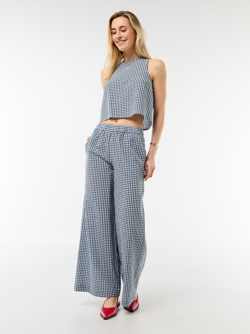 Mouwloze top met Vichyruit Blauw - Kiabi