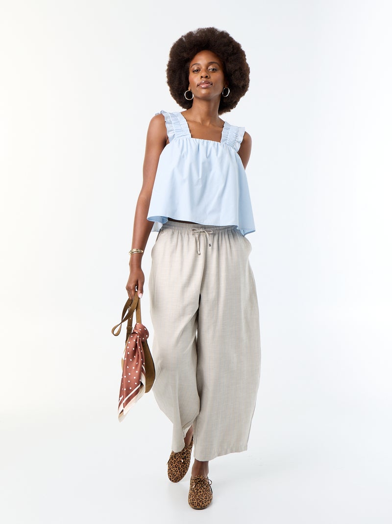 Mouwloze top met volantbandjes Blauw - Kiabi