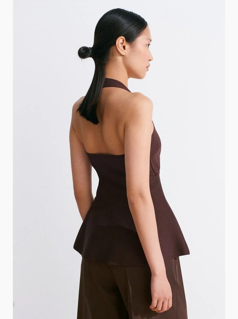 Mouwloze top naadloos halternek peplum dilvin Chocoladebruin - Kiabi