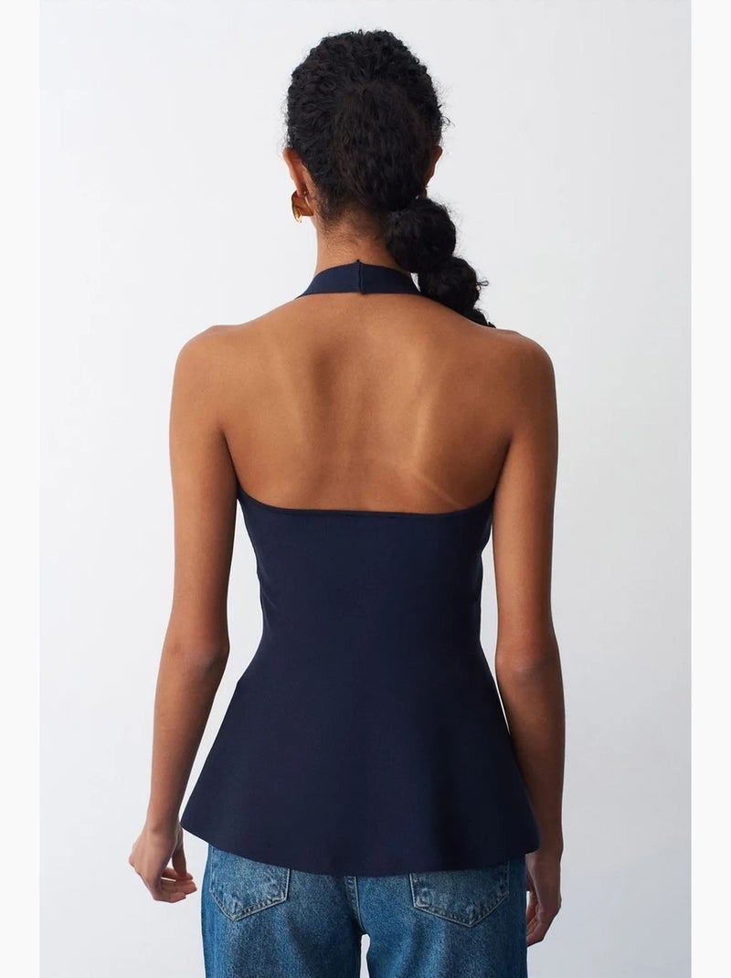 Mouwloze top naadloos halternek peplum dilvin Marineblauw - Kiabi