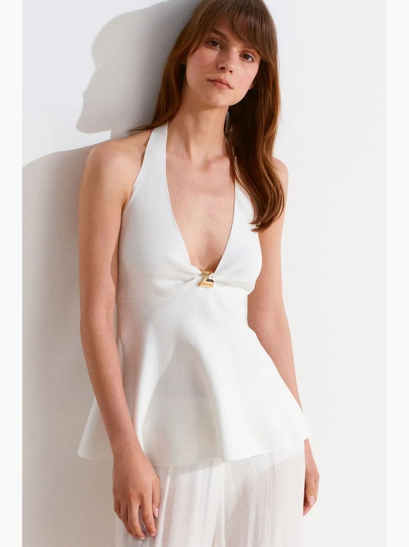 Mouwloze top naadloos halternek peplum dilvin Wit - Kiabi