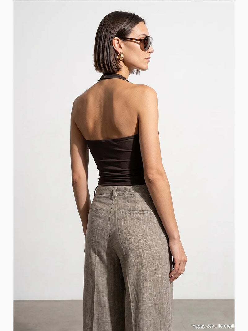 Mouwloze top nylon elastaan dilvin Chocoladebruin - Kiabi